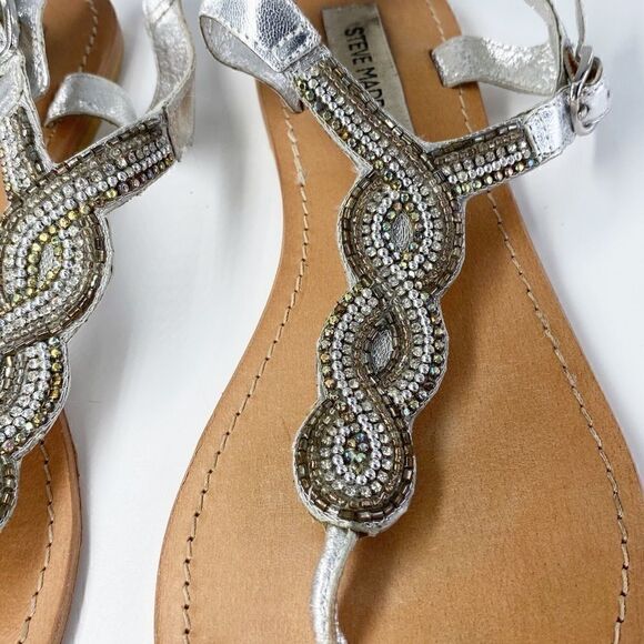 Steve Madden Women's Silver Rhinestone P-Apache Sandals Size 8.5 - Picture 2 of 7